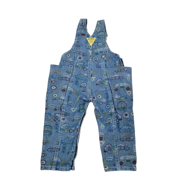 Vintage Oshkosh B'Gosh Overalls Blue Denim Car Truck Print Toddler 1990’s Sz 18M - Picture 3 of 15
